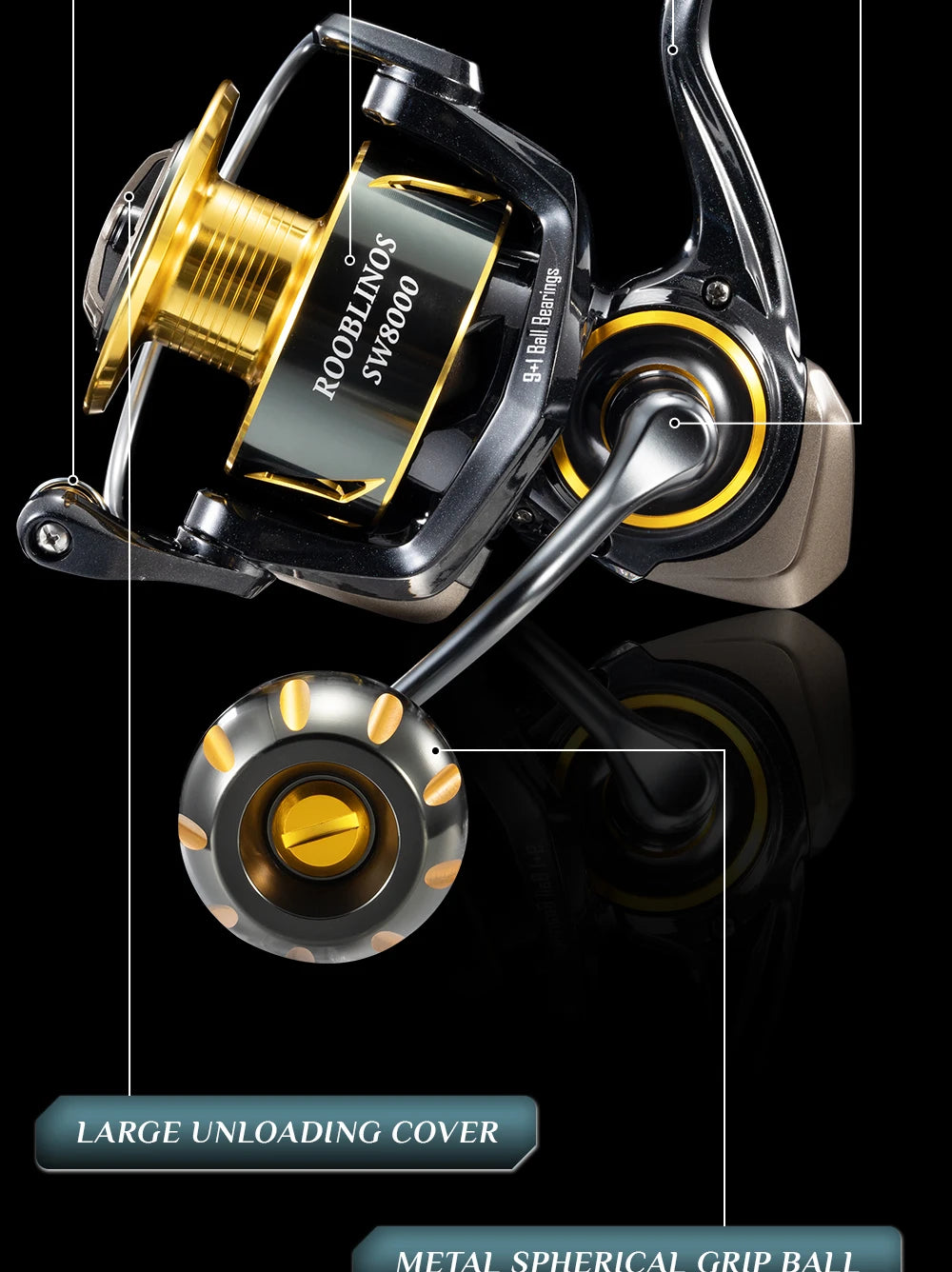 ROOBLINOS SW Spinning Reel Ultralight Saltwater Surf Reel 5.0:1 9+1 BB Max Drag 12kg Fishing Reels Wheel